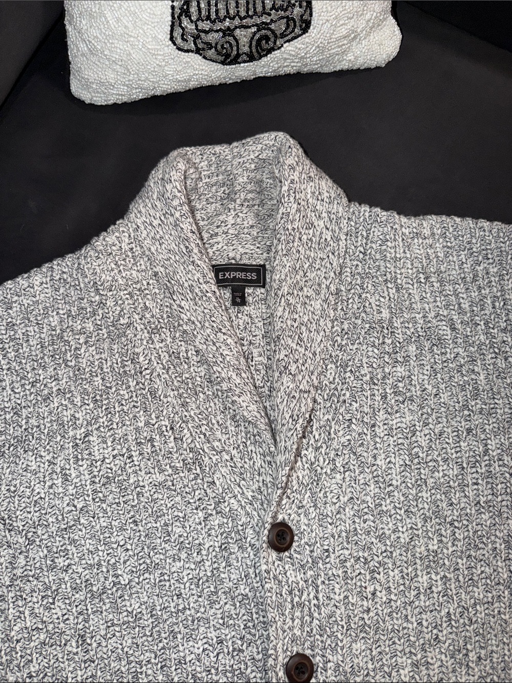 Express Light Gray Ribbed Button-Front Cardigan - Picture 2 of 6